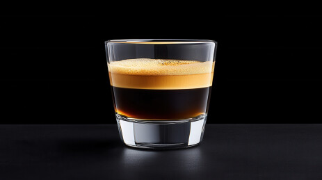 黑色背景上玻璃杯中的意式浓缩咖啡