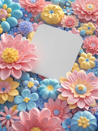 空白标签鲜花背景墙易拉宝海报的插画艺术