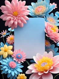空白标签鲜花背景墙易拉宝海报的插画艺术