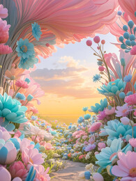 空白标签鲜花背景墙易拉宝海报的插画艺术