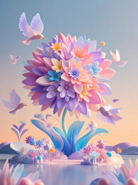 鲜花背景墙易拉宝海报的插画艺术