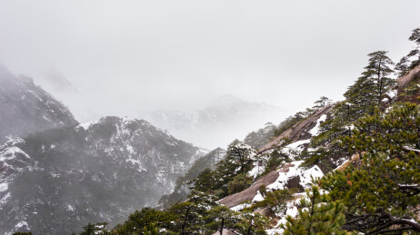中国安徽省黄山风景名胜区冬日雪景