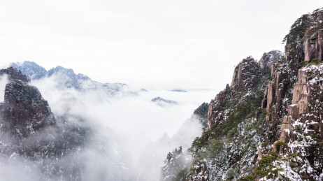 中国安徽省黄山风景名胜区冬日雪景