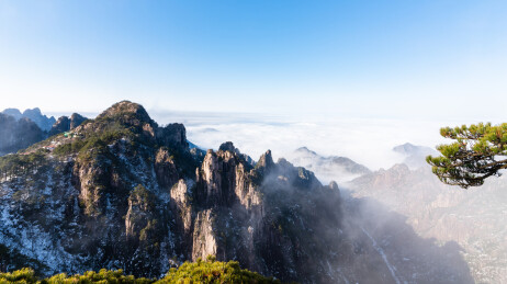 中国安徽省黄山风景名胜区冬日雪景