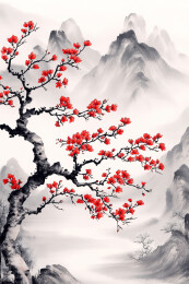 中国风水墨山水梅花风景画