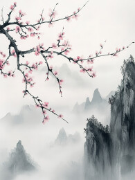 中国风水墨山水梅花风景画