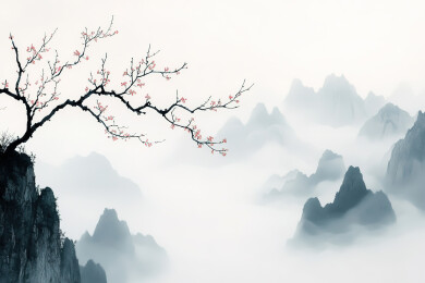 中国风水墨山水梅花风景画