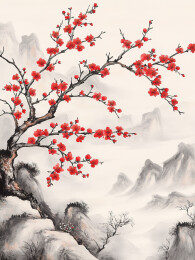 中国风水墨山水梅花风景画