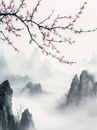 中国风水墨山水梅花风景画