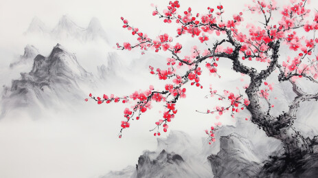 中国风水墨山水梅花风景画