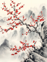 中国风水墨山水梅花风景画