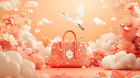 白鹤与红色礼品袋