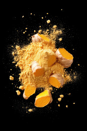 姜粉与姜块黑色背景