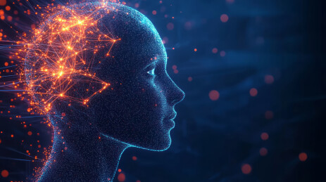 AI人工智能发光粒子组成人类侧面抽象背景