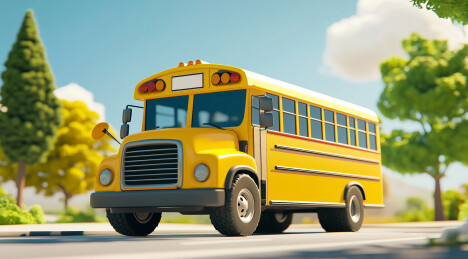3D黄色卡通校车插画