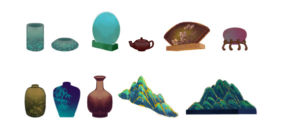 中式古代传统古风摆件道具瓷器瓶子山架子