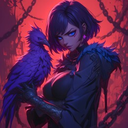 暗黑风格魔法姑娘带着神鸟插画壁纸