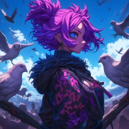暗黑风格魔法姑娘带着神鸟插画壁纸