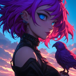 暗黑风格魔法姑娘带着神鸟插画壁纸