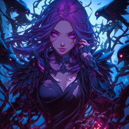 暗黑风格魔法姑娘带着神鸟插画壁纸