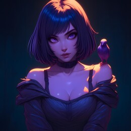 暗黑风格魔法姑娘带着神鸟插画壁纸
