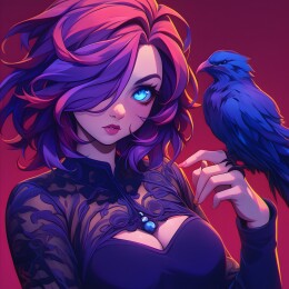 暗黑风格魔法姑娘带着神鸟插画壁纸