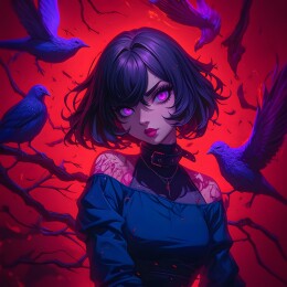 暗黑风格魔法姑娘带着神鸟插画壁纸