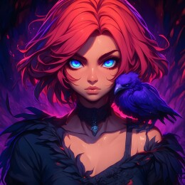 暗黑风格魔法姑娘带着神鸟插画壁纸
