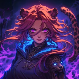 一个金钱豹纹的卡通长发少女