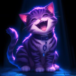 黑夜中一只开心微笑的卡通小猫插画