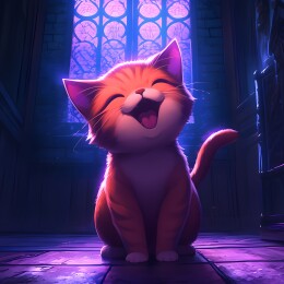 黑夜中一只开心微笑的卡通小猫插画