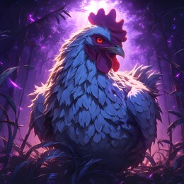 紫色夜晚下的母鸡插画壁纸