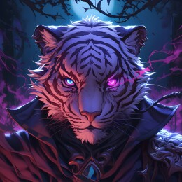 紫色黑夜魔法风格老虎插画壁纸