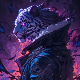 紫色黑夜魔法风格老虎插画壁纸