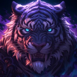 紫色黑夜魔法风格老虎插画壁纸