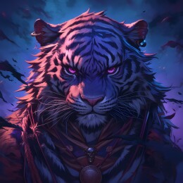 紫色黑夜魔法风格老虎插画壁纸