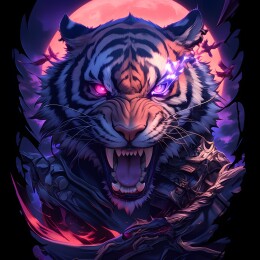 紫色黑夜魔法风格老虎插画壁纸