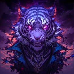 紫色黑夜魔法风格老虎插画壁纸