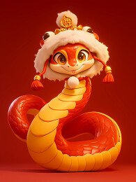 中国传统新年3D卡通生肖蛇IP形象