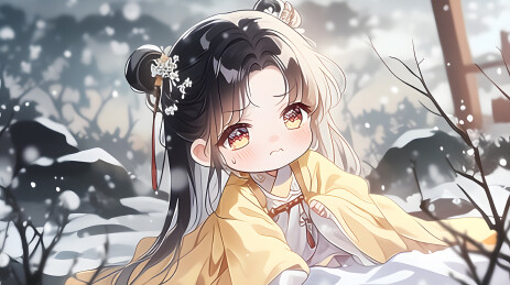 哭泣难过的中国风女孩插画