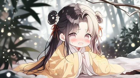 哭泣难过的中国风女孩插画