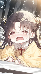 哭泣难过的中国风女孩插画