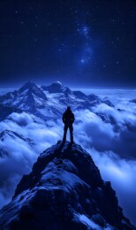 人物站在山顶上眺望星空