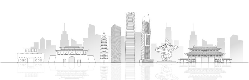 东莞城市建筑科技现代线稿矢量插画海报