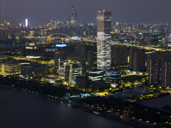 中国上海后滩SK大厦航拍城市建筑风光夜景