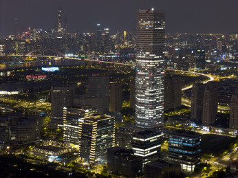 中国上海后滩SK大厦航拍城市建筑风光夜景