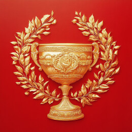 红色背景上精美雕刻的金杯奖杯