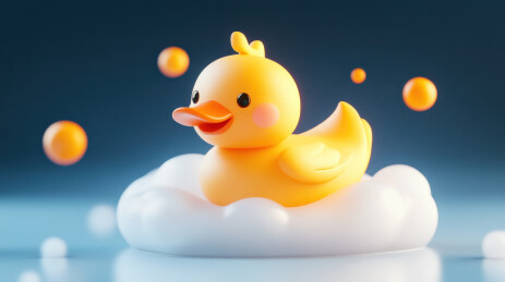 橙色小鸭漂浮在云朵上