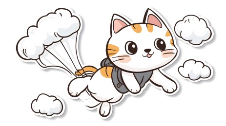 可爱猫咪跳伞卡通插画