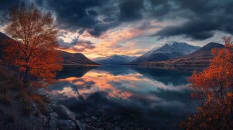 写实风格山川湖泊风景